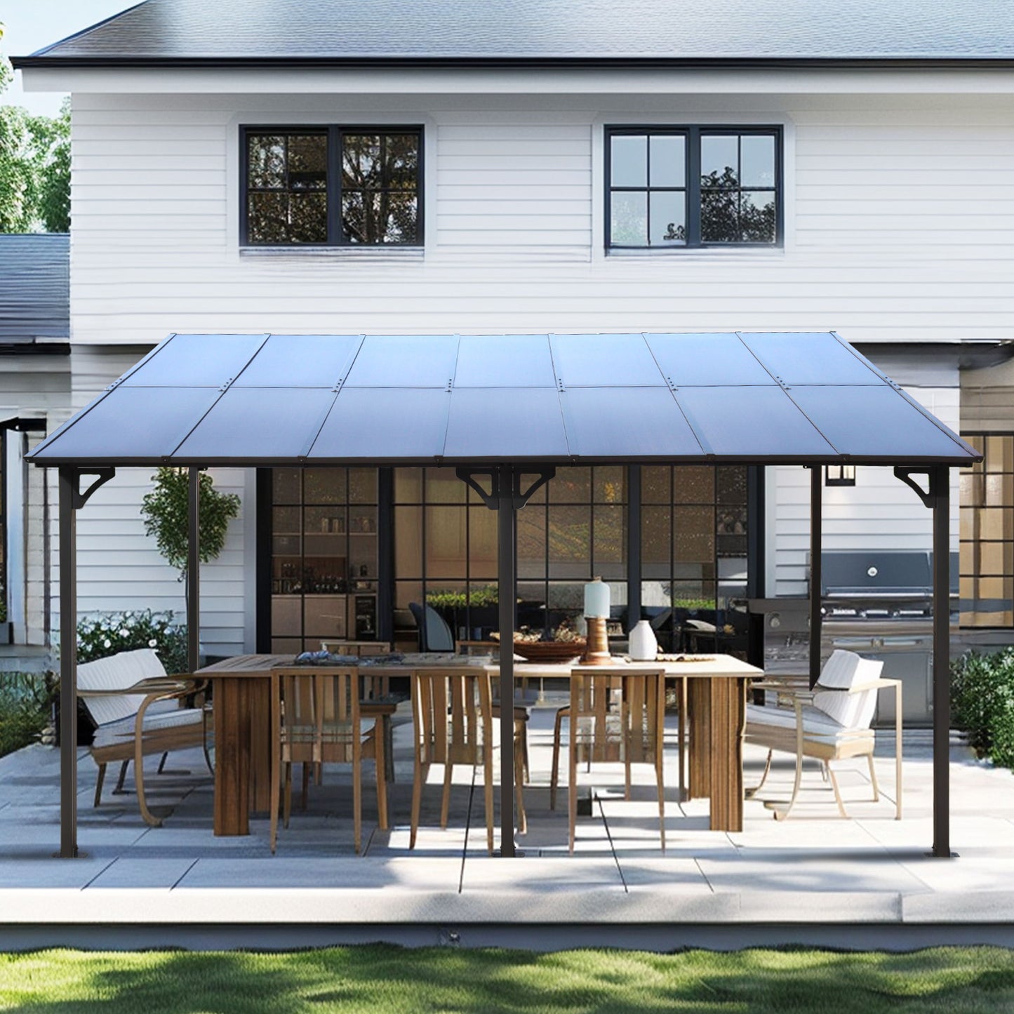 Wall Mounted Outdoor Pergola Gazebo, Heavy Duty Metal Awning With Roof Home Essentials