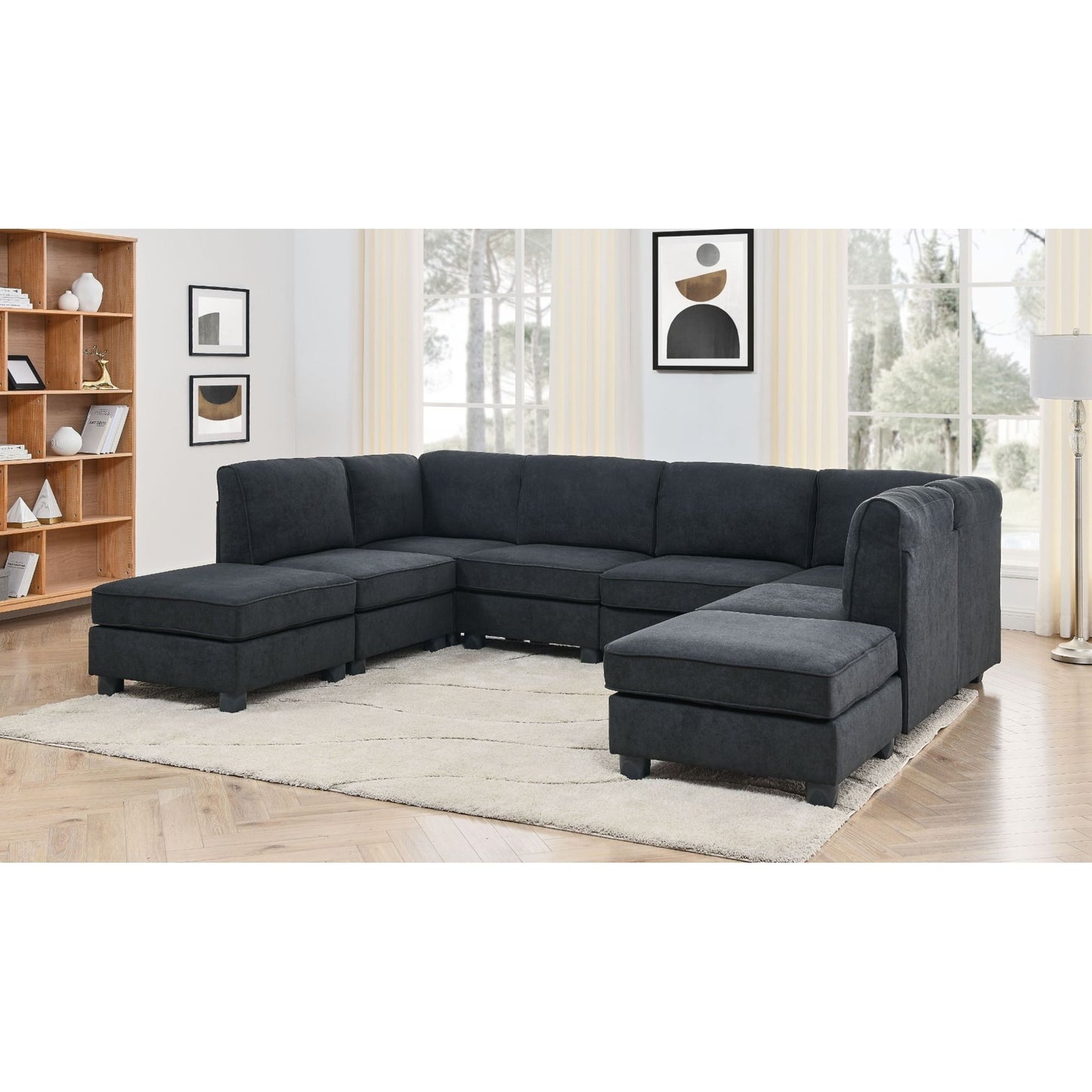 Upholstered Modular Sectional, Customizable Layout, Removable Cushions - Black Home Essentials