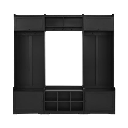 Wide Hall Tree With Shoe Storage, 4 In 1 Entryway Bench With 8 Cubbies, 7 Coat Hooks & Adjustable Shelf For Hallway - Black Hearth and Haven