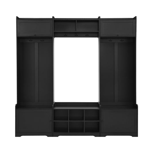 Wide Hall Tree With Shoe Storage, 4 In 1 Entryway Bench With 8 Cubbies, 7 Coat Hooks & Adjustable Shelf For Hallway - Black Hearth and Haven