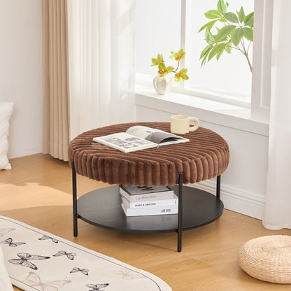 Modern Upholstered Round Ottoman Coffee Table With Storage Shelf Home Essentials