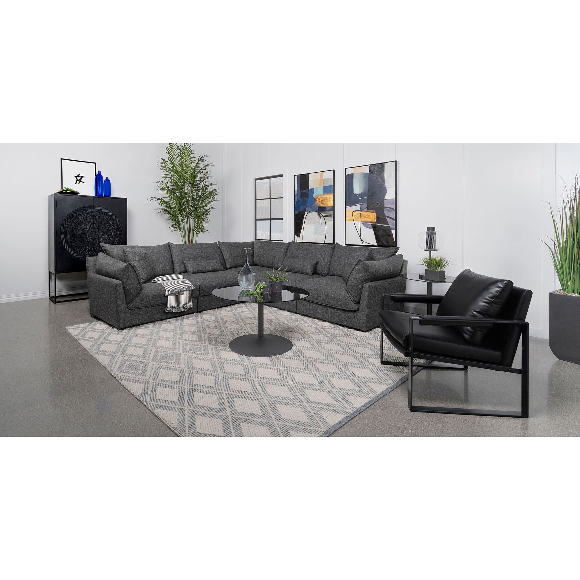 Tomasina - Modular Sectional Sofa With Corner, Armless Chairs And Armchairs - Black Furniture Max
