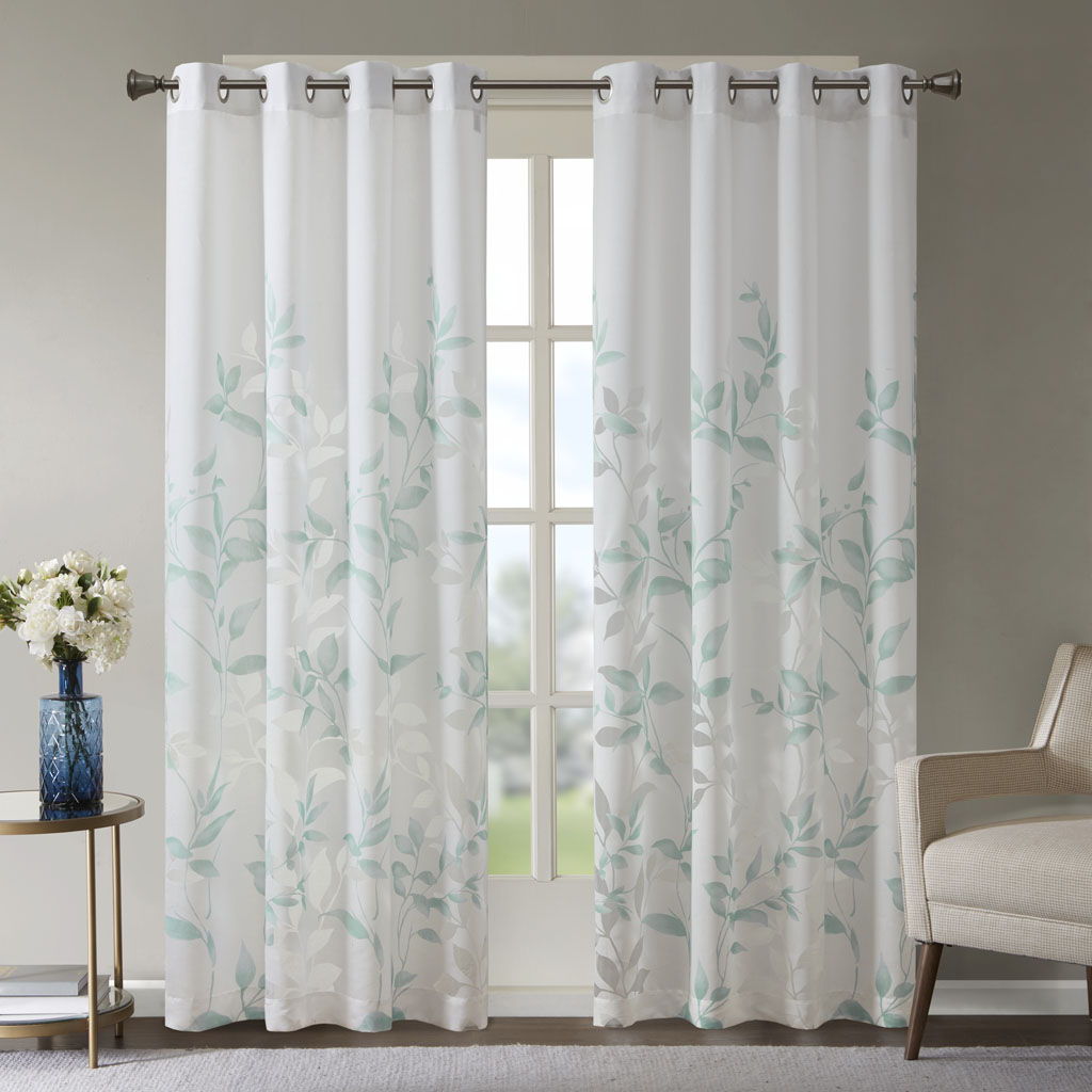 Cecily - 84" Burnout Printed Window Panel - Aqua