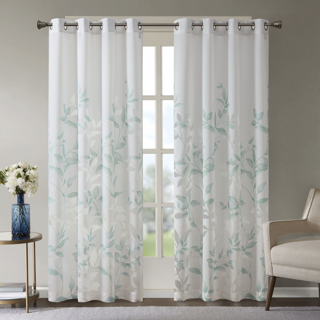 Cecily - 95" Burnout Printed Window Panel - Aqua Madison Park