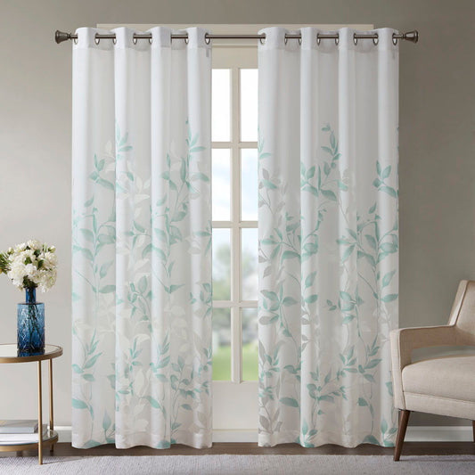 Cecily - 95" Burnout Printed Window Panel - Aqua Madison Park