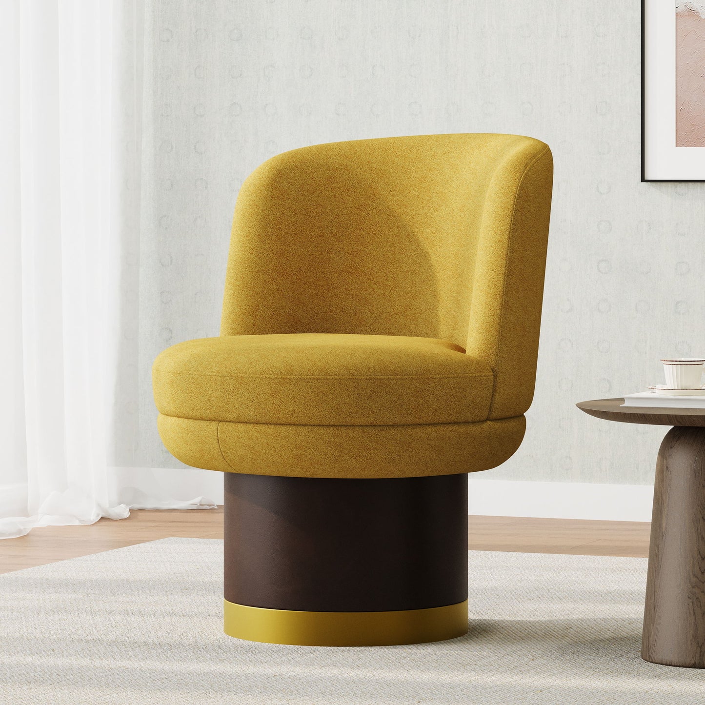 Round Swivel Accent Chair With Ergonomic Backrest For Living Room Noble House