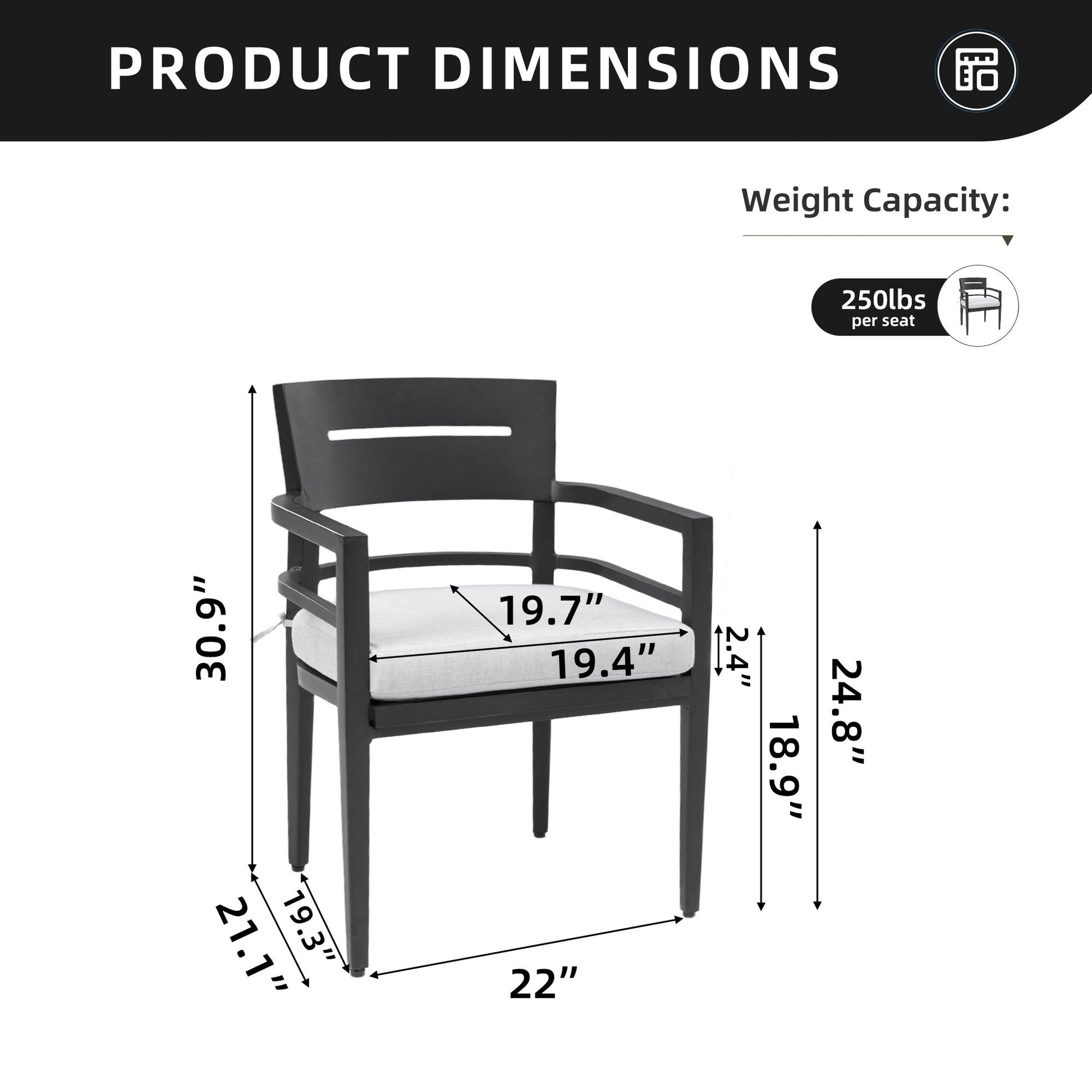 Outdoor Patio Dining Chairs With Outdoor Grade Sunbrella Fabric Cushions, Tapered Feet (Set of 4) - Ember Black Life Outside