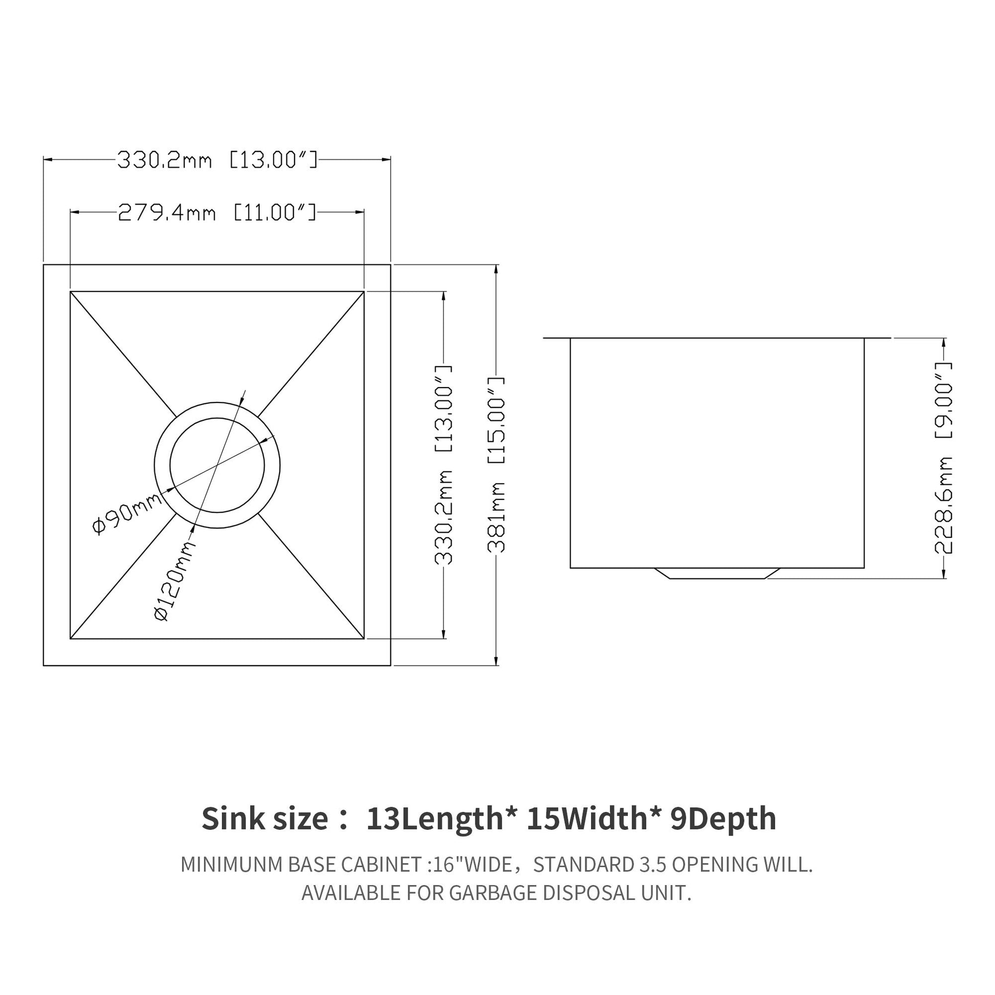 13" Undermount Stainless Steel Kitchen Sink 16 Gauge 9" Deep Single Bowl Basin - Brushed Nickel Daily Nest