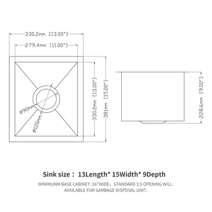 13" Undermount Stainless Steel Kitchen Sink 16 Gauge 9" Deep Single Bowl Basin - Brushed Nickel Daily Nest