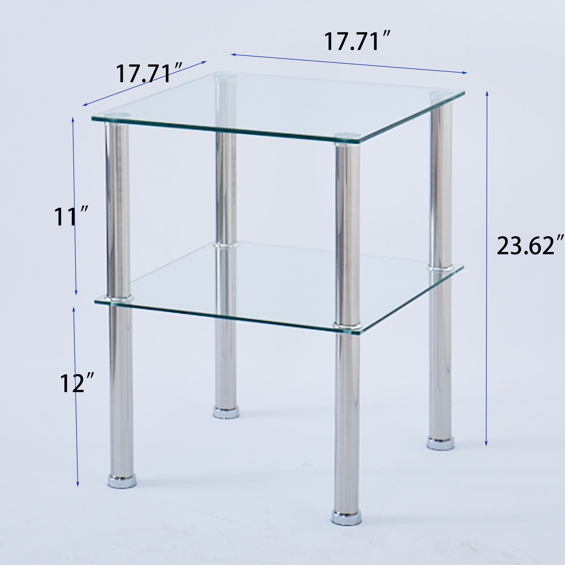 Modern 2 Piece Side Table With Storage Shelf, Tempered Glass, Space Saving Design - Clear Home Essentials