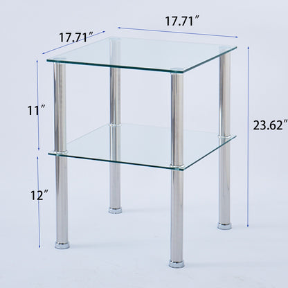 Modern 2 Piece Side Table With Storage Shelf, Tempered Glass, Space Saving Design - Clear Home Essentials