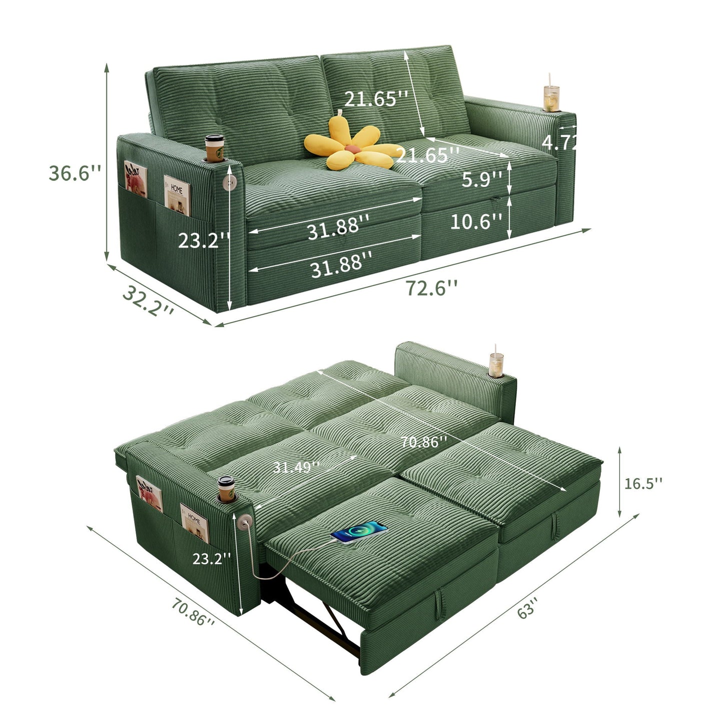 2 In 1 Convertible Sofa Bed For Living Rooms Home Essentials