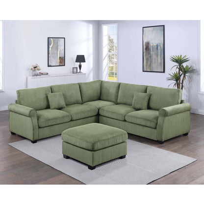 L - Sectional Sofa Set With Corner Wedge And Ottoman, 4 Piece Living Room Furniture - Sage Home Essentials