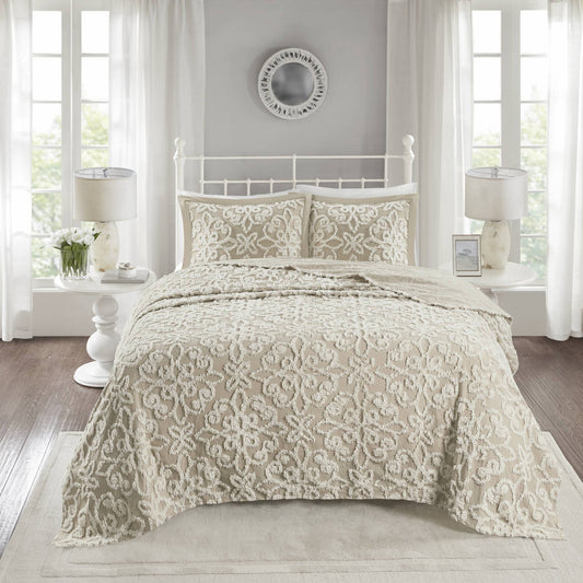 Sabrina - King 3 Piece Tufted Bedspread Set - Taupe Madison Park