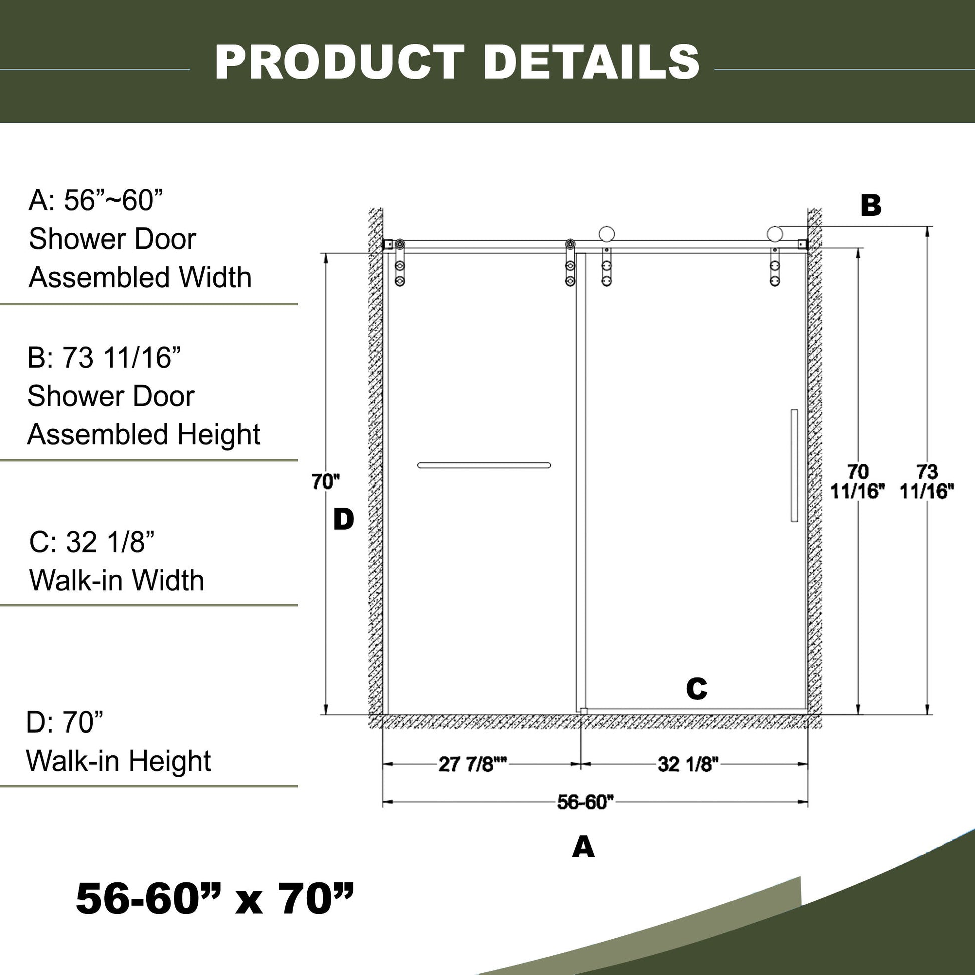 Frameless Shower Door, Sliding Shower Door, Premium 5 / 16" (8 Mm) Thick Tempered Glass Shower Enclosure With Towel Bar, Double Side Easy Clean Coat, Finished With Buffer Daily Nest