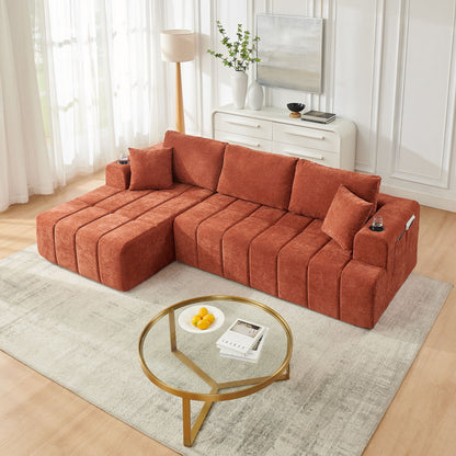 L - Shaped Sectional Sofa With Cup Holders & Side Pockets Home Essentials