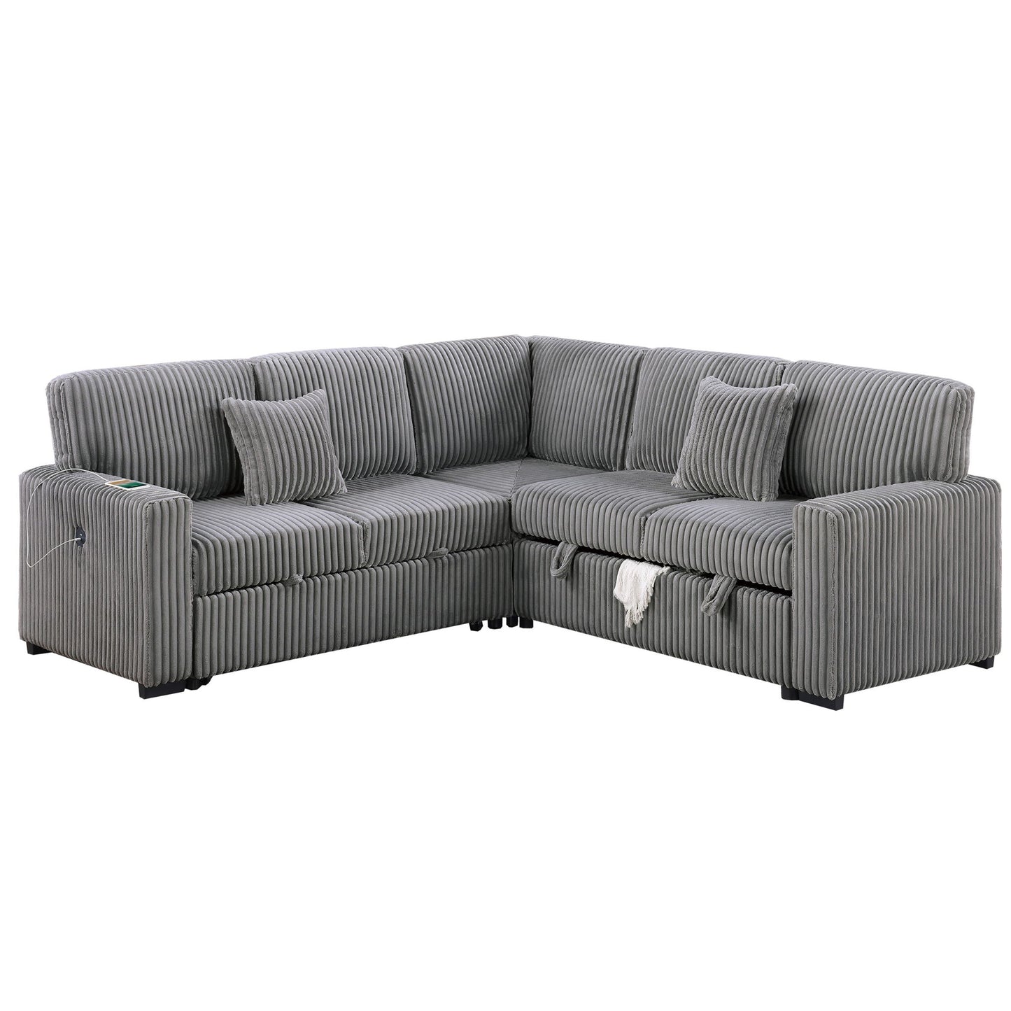 Convertible Sectional Upholstered Sleeper Sofa With Storage Chaise Home Essentials