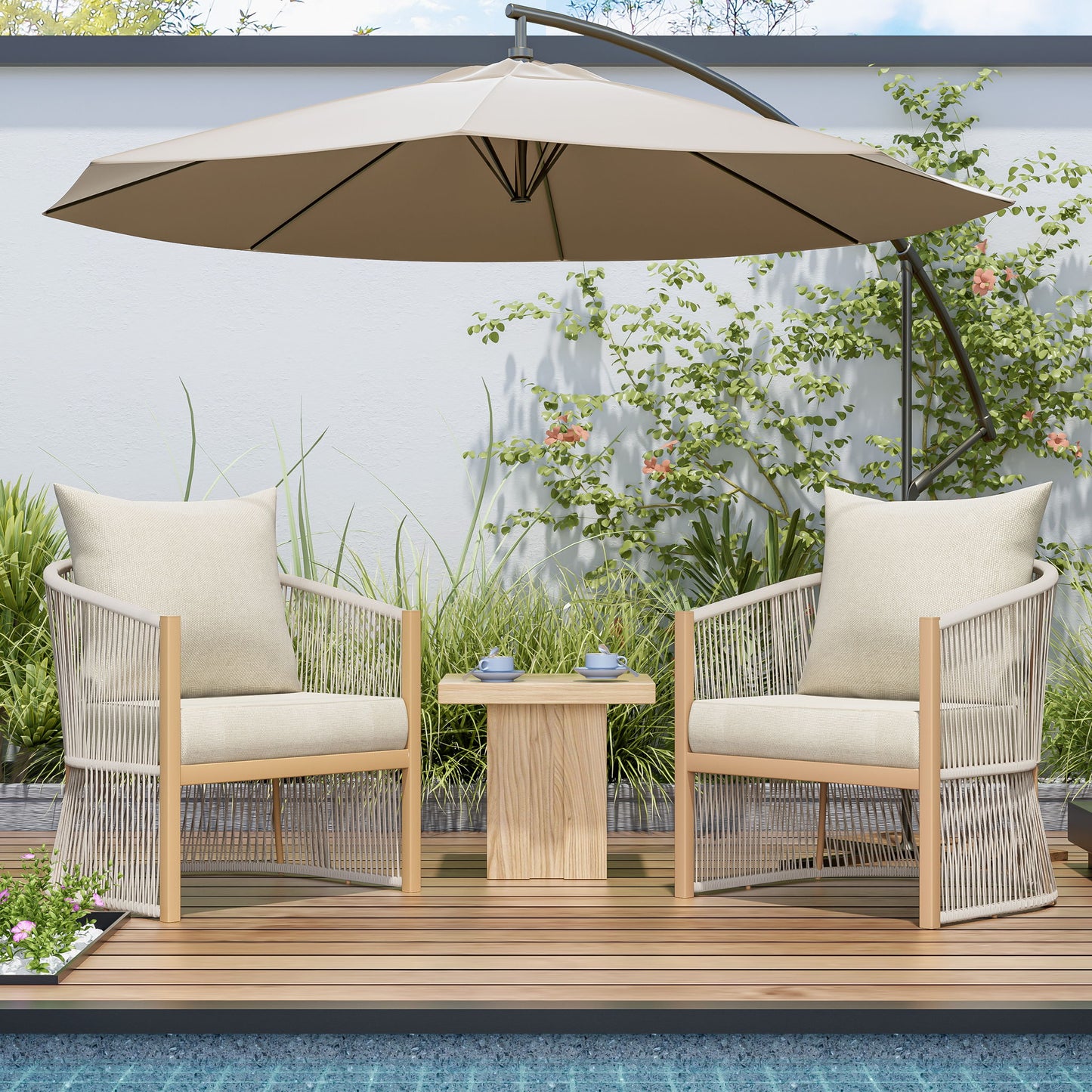 Modern Curved Aluminum Lounge Chair With Stylish Rope Weave Design And Cushioned Comfort For Outdoor Noble House