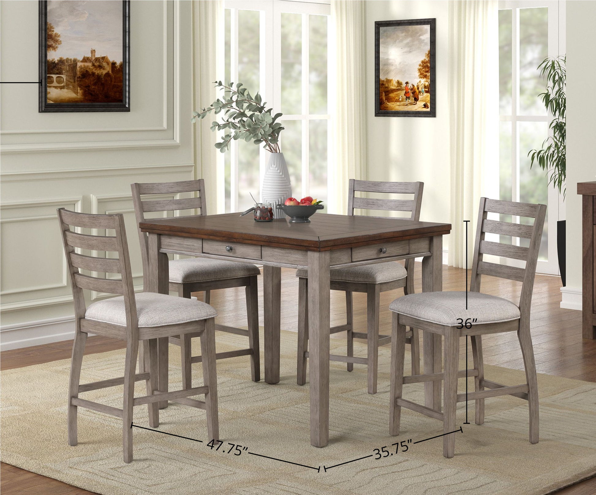 Counter Height Two Tone 4 Drawer Dining Table - Gray Bernards Furniture