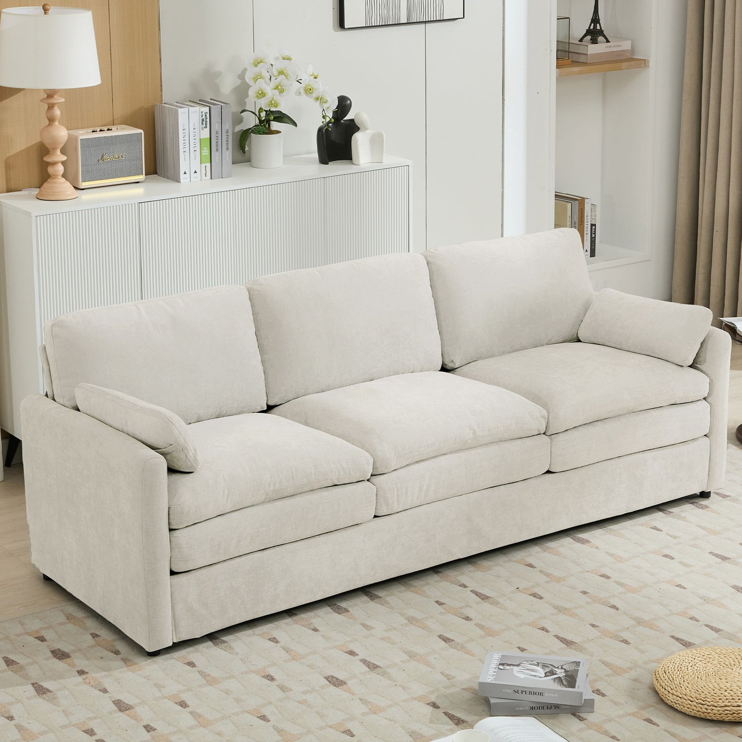 Cozy Upholstered 3 Seater Sofa Plush Cushion For Living Room Hearth and Haven