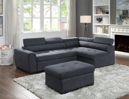 Haris - Sleeper Sofa Sectional With Adjustable Headrest And Storage Ottoman - Dark Gray Lilola Home