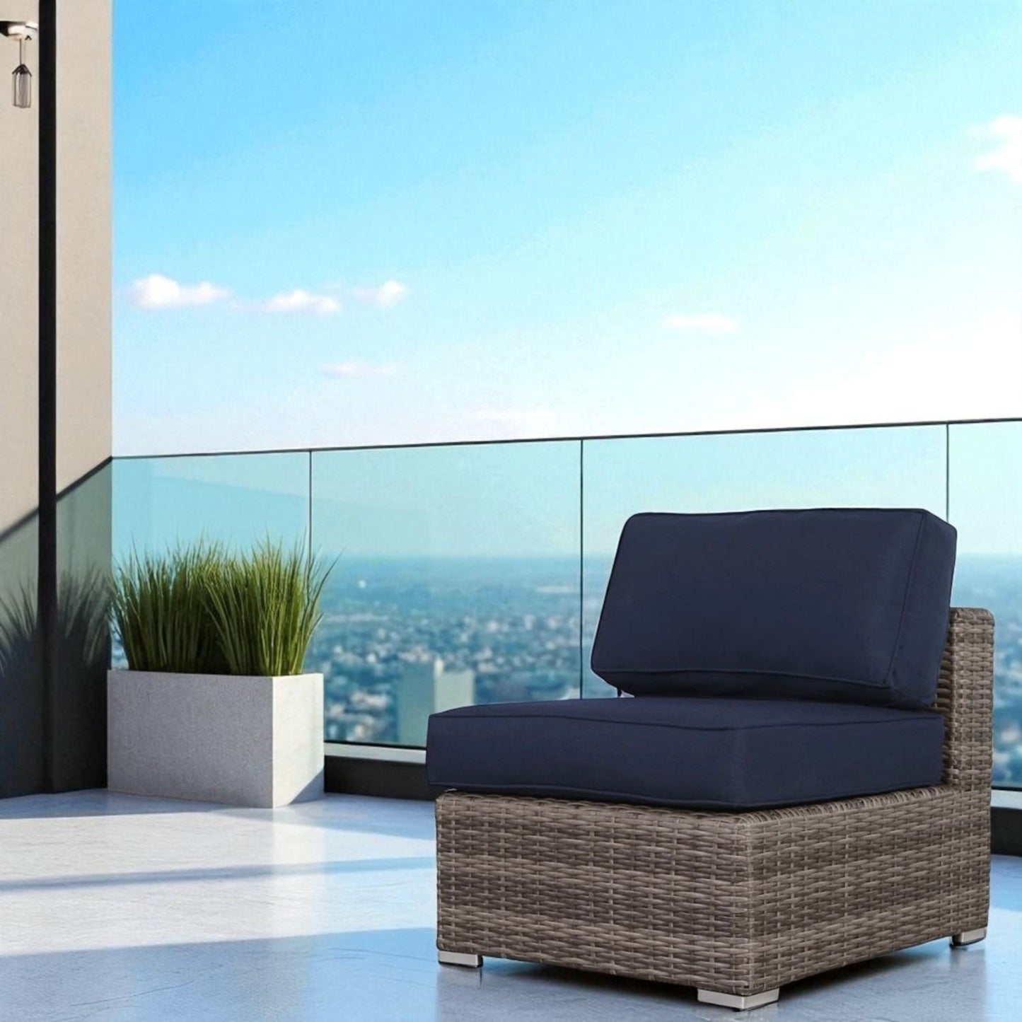 Wide Armless Outdoor Chairs With Cushions (Set of 2) LSI Patio Furniture