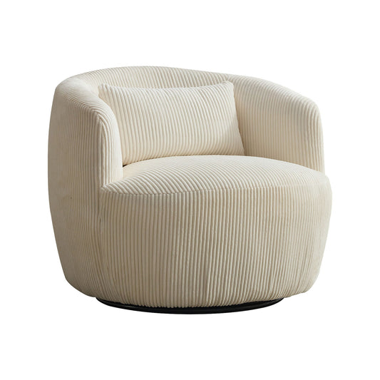 Wide Upholstered Corduroy 360° Swivel Barrel Soft Chair With Pillow Home Essentials