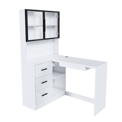 L-Shaped Computer Desk With Glass Cabinets, Built In LED Lights, USB Charging Ports Home Essentials