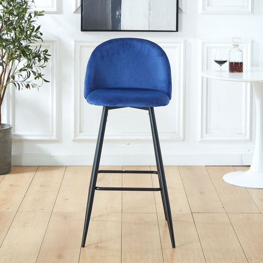 Bar Stool (Set of 2) Modern Counter Bar Height Chair With Back, Sturdy Metal Legs & Footrests, Island Stool For Kitchen Bar - Blue Home Essentials