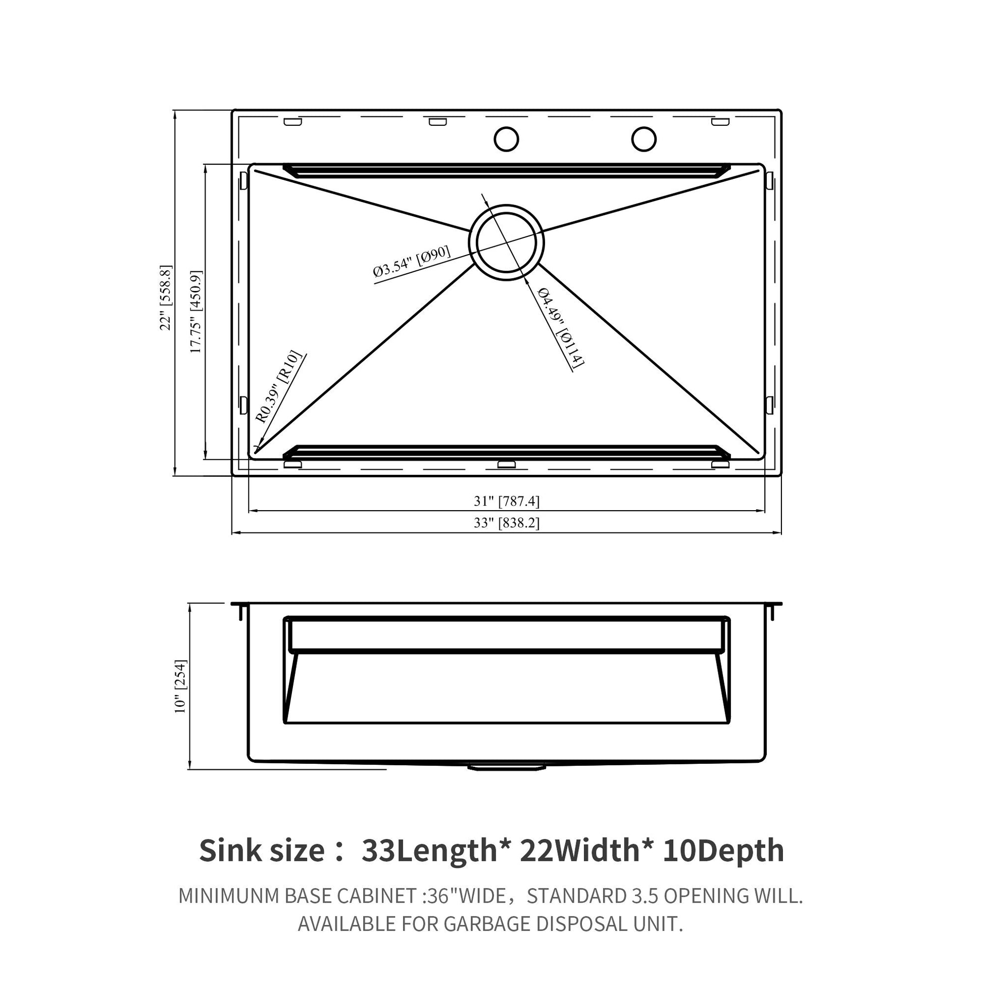 33" Drop In Kitchen Sink Single Bowl 16 Gauge Stainless Steel Ledge Workstation - Black Daily Nest