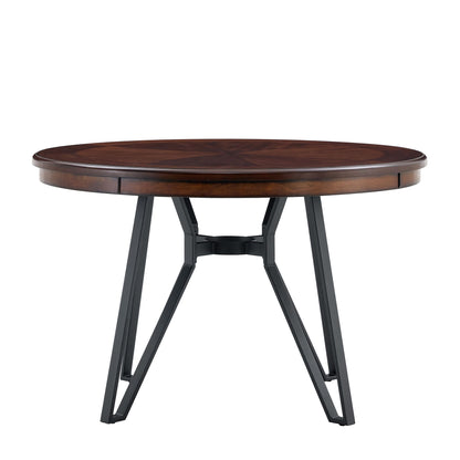 Mid Century Modern Round Dining Table With Metal Legs And Open Shelf Noble House