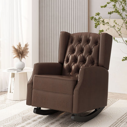 Amedou - Contemporary Tufted Wingback Rocking Chair - Dark Brown Noble House