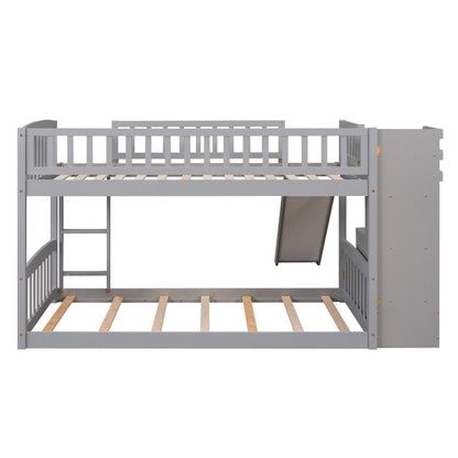 Twin Over Twin Bunk Stairway Bed With 2 Drawers And Slide - Gray DreamHaus