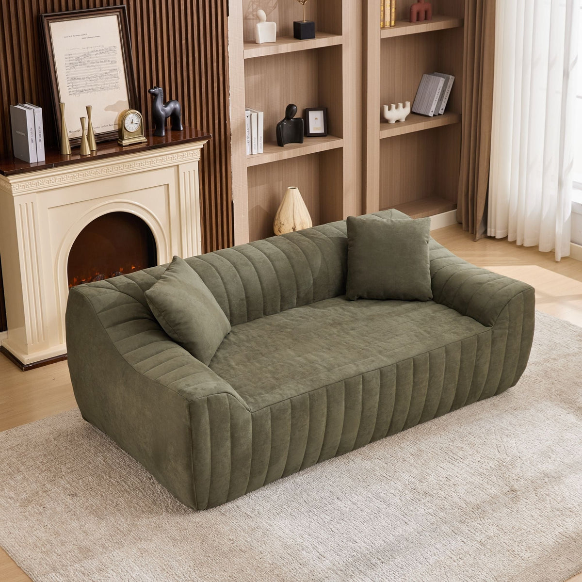 Oversized 2 Seater Loveseat With 2 Decor Throw Pillows, Deep Seat Sofa For Living Rooms Hearth and Haven
