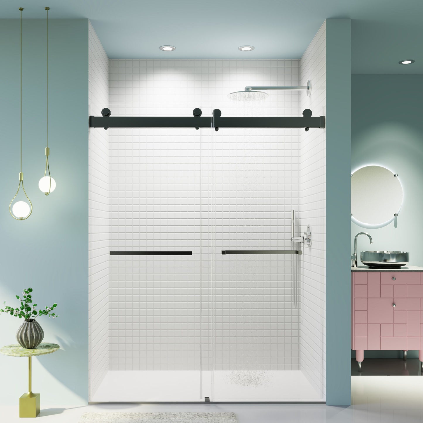 Frameless Double Sliding Soft-Close Shower Door, 3 / 8" (10Mm) Thick SGCC Tempered Glass Door, Matte Daily Nest