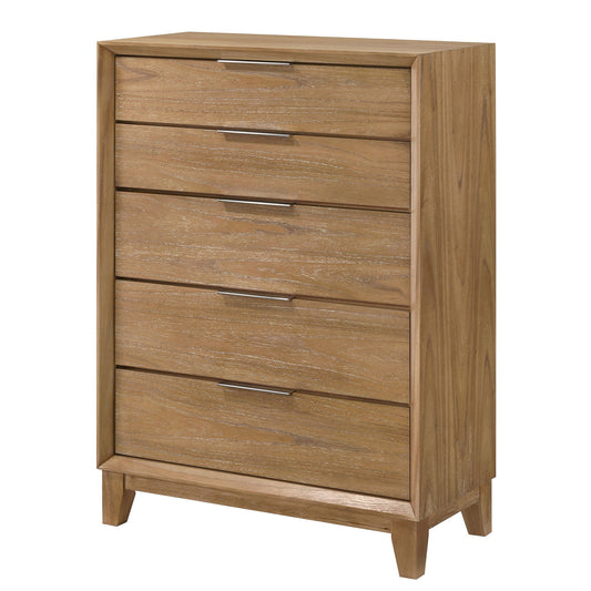 1 Piece 5 Drawer Tall Chest Bedroom Furniture - Natural Wood Home Essentials