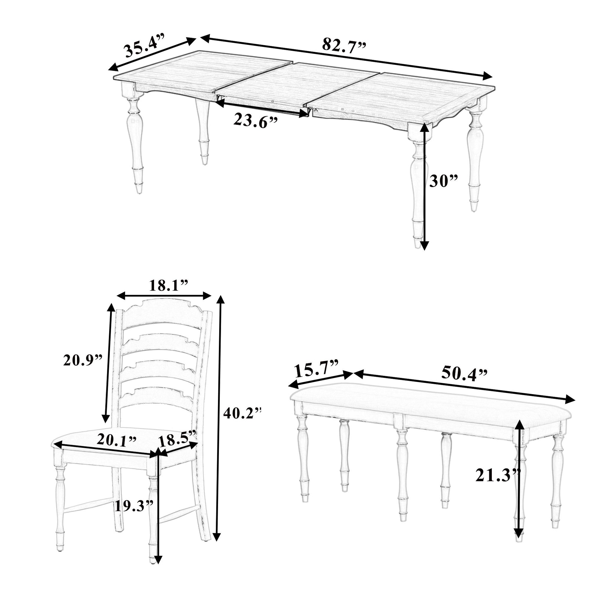 Topmax - Vintage Traditional Extendable Dining Table Set With Removable Leaf Hearth and Haven