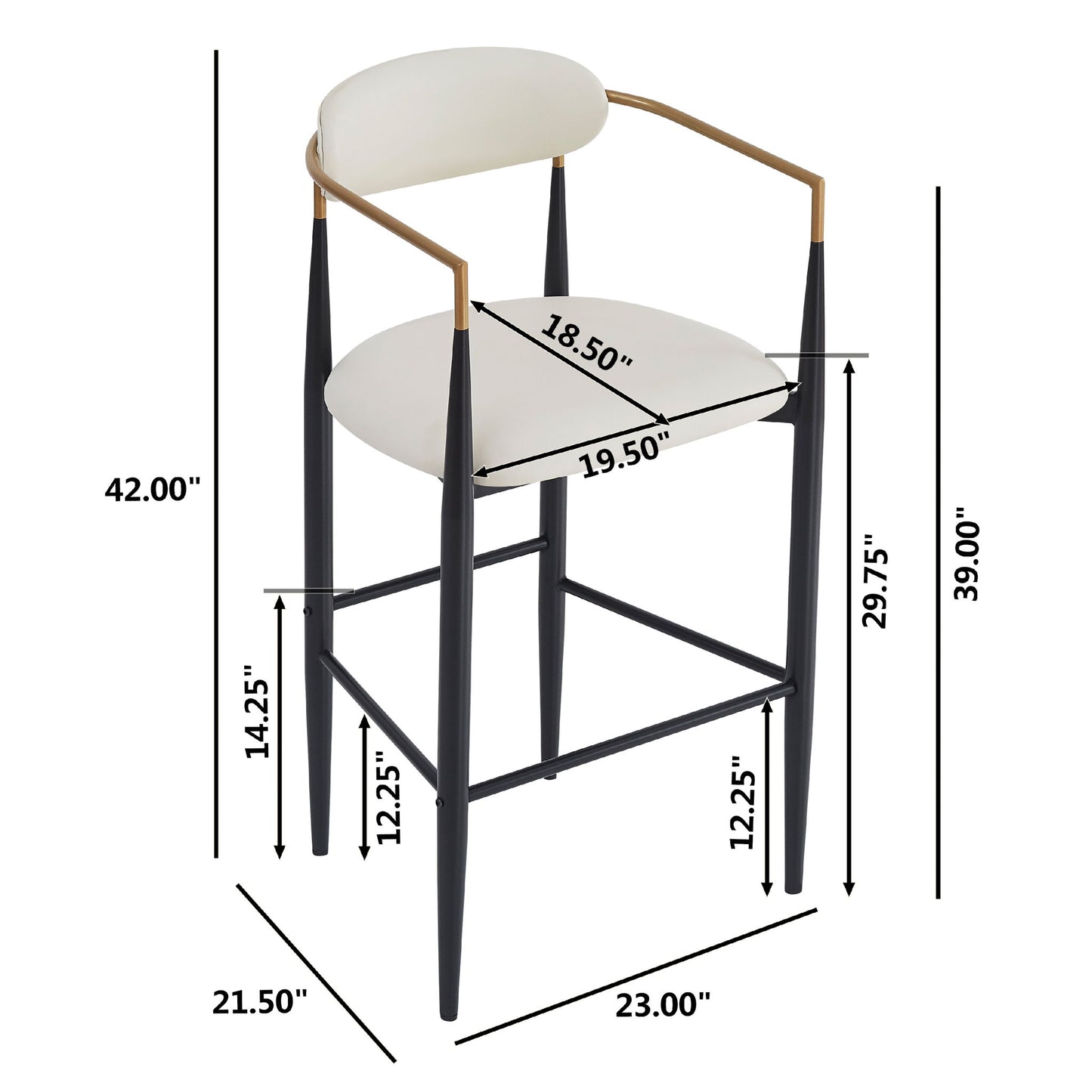 Upholstered Barstools With Back For Kitchen (Set of 2) Noble House