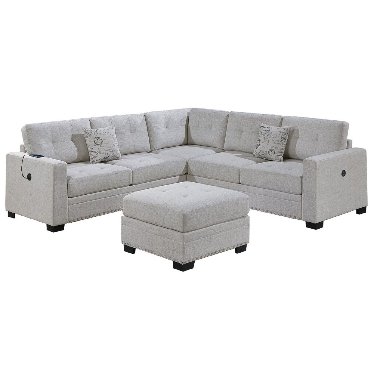 Casual Simple Tufted Sectional 4 Piece Set With USB Loveseat Home Essentials
