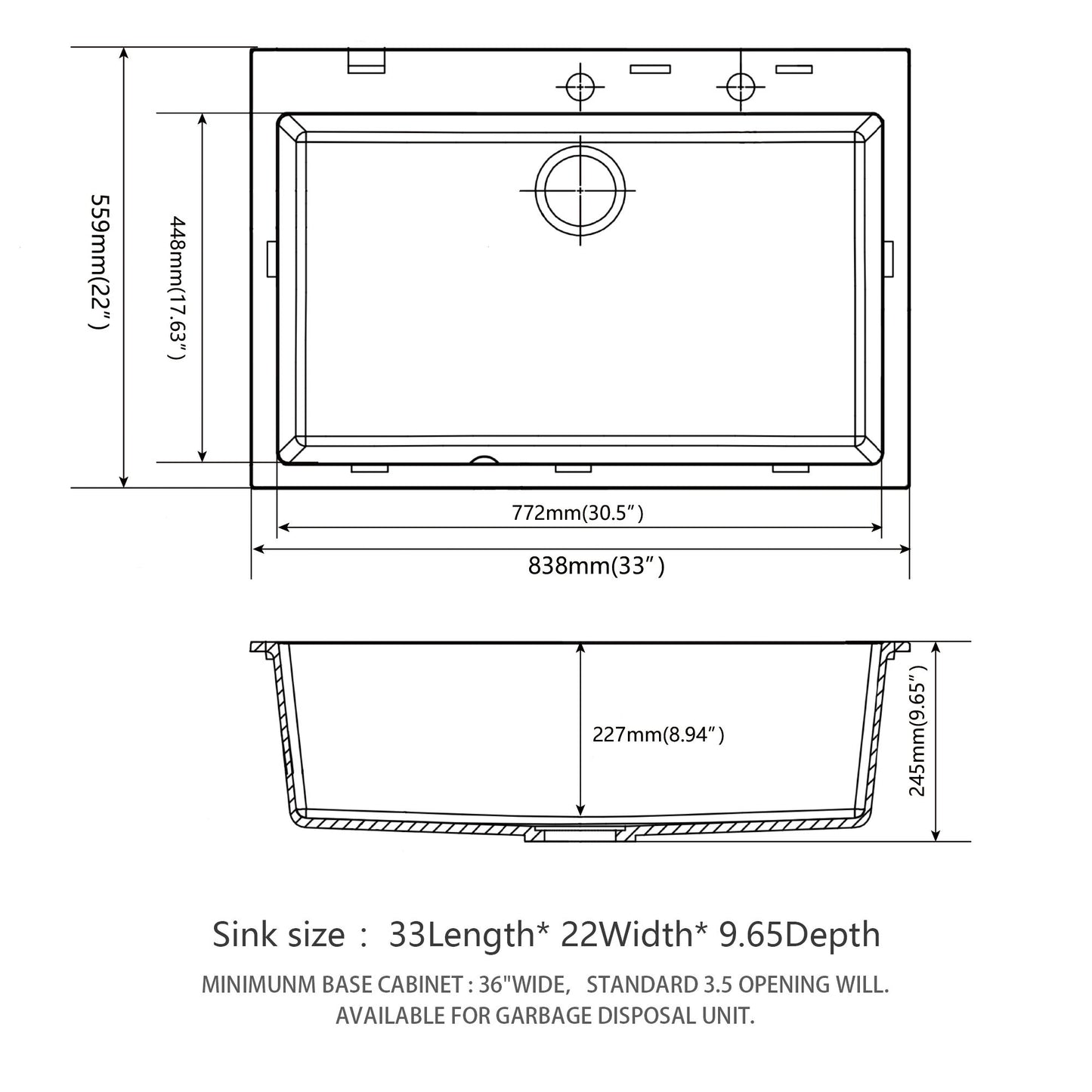 Kitchen Sink Granite Composite Drop In Sink With Durable Material - Black Daily Nest