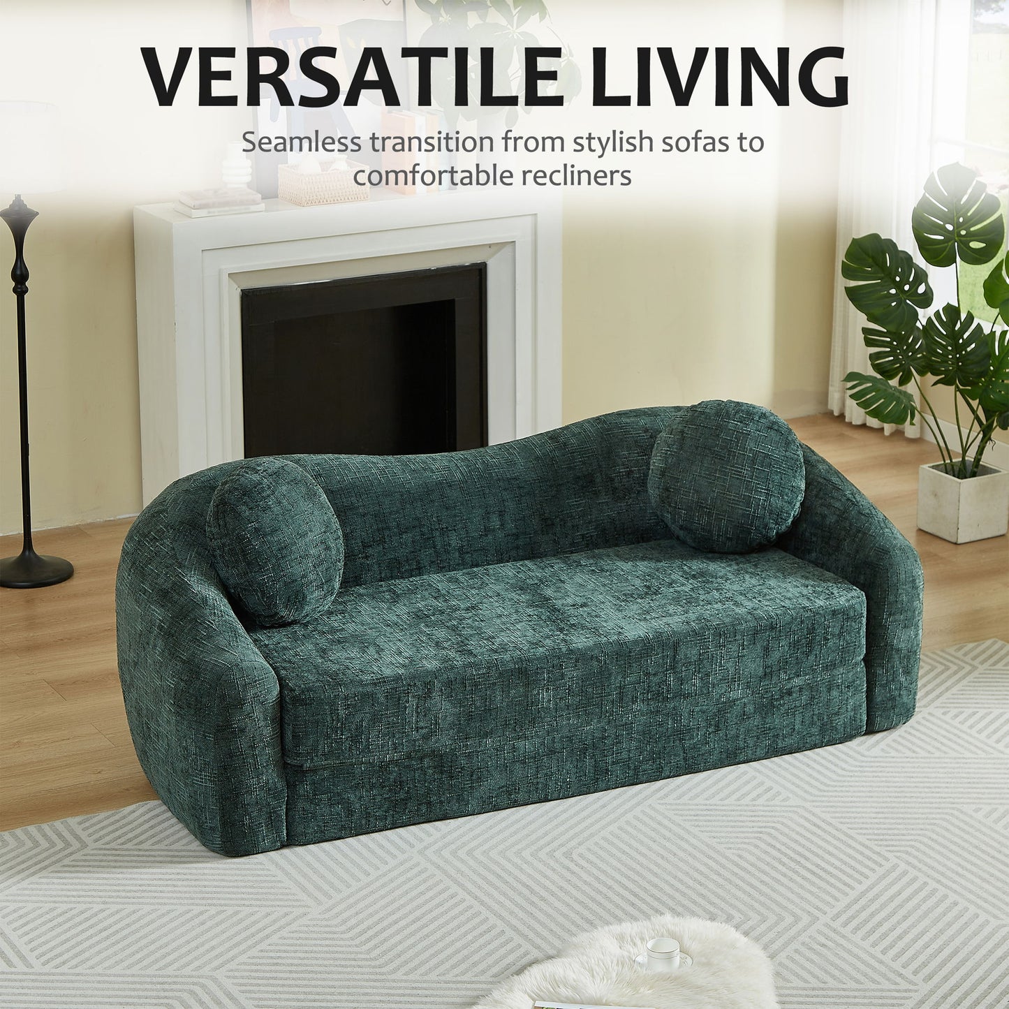Curved Convertible Sofa, 2 In 1 Frameless Folding Sofa Bed With Pull Out Base And Deep Seat Home Essentials
