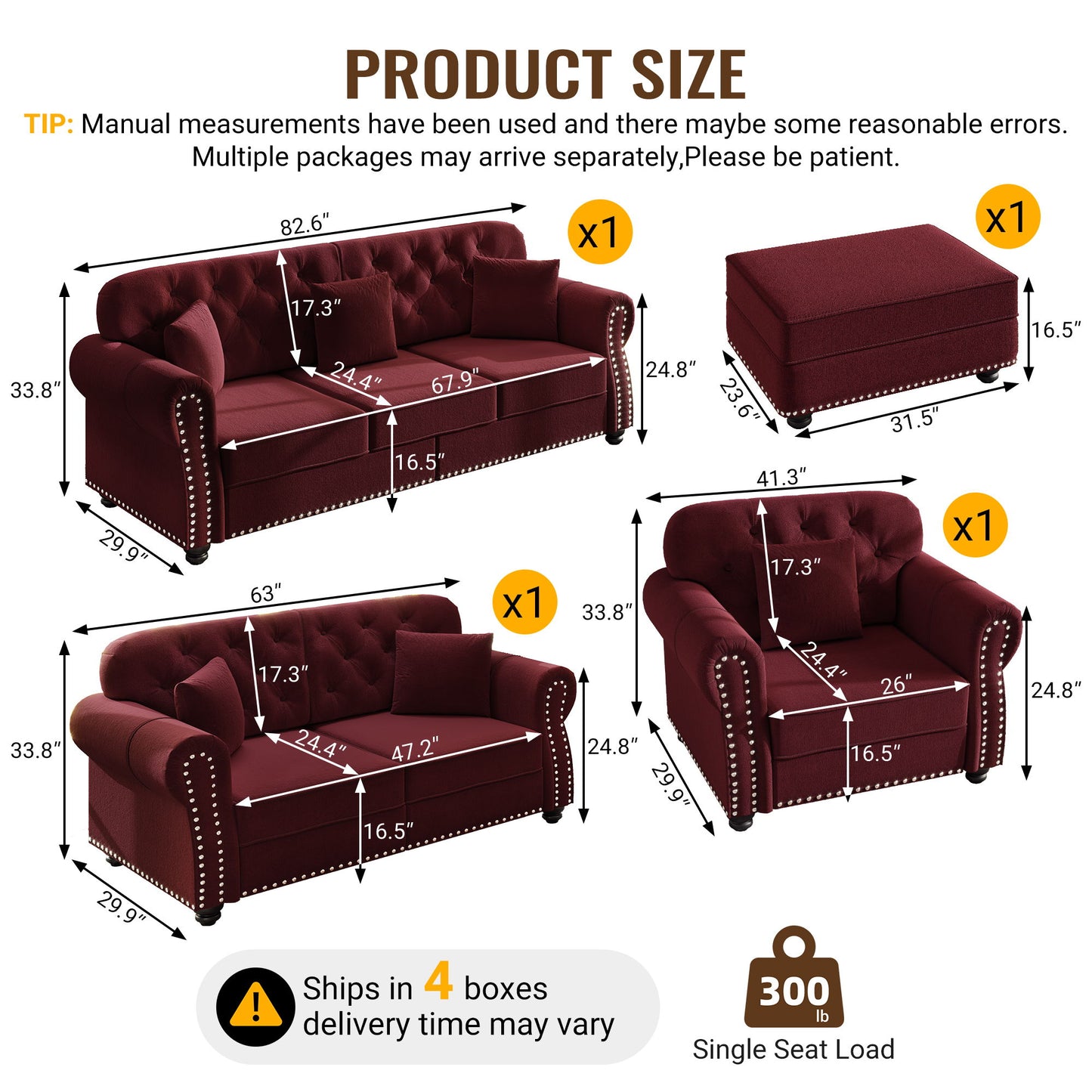 Upholstered Sofa Set With Nailhead Trim And Rolled Armrests, Includes Pillows Home Essentials