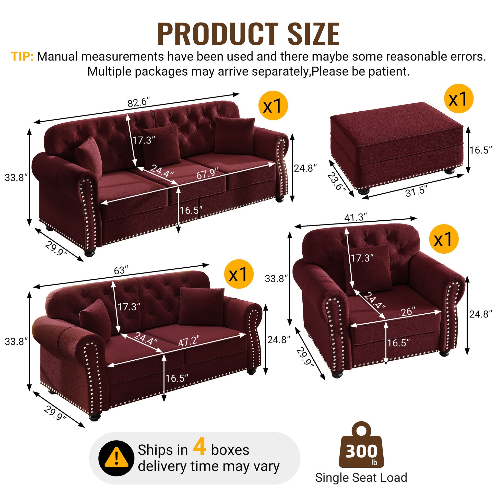 Upholstered Sofa Set With Nailhead Trim And Rolled Armrests, Includes Pillows Home Essentials