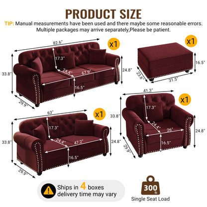 Upholstered Sofa Set With Nailhead Trim And Rolled Armrests, Includes Pillows Home Essentials
