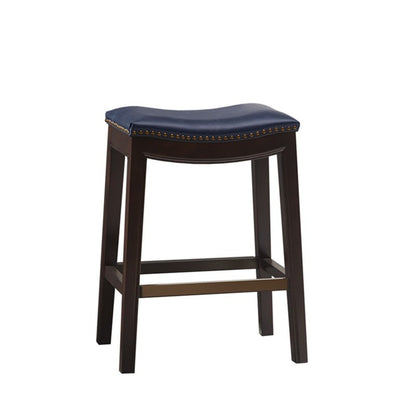 Saddle Counter Stool With Antique Bronze Detailing And High Density Foam - Navy JLA