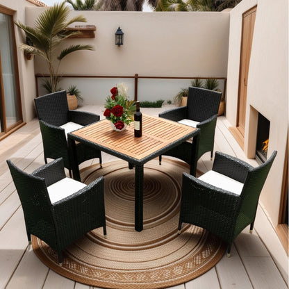Outdoor Patio Wicker Dining Set With Acacia Wood Top Home Essentials