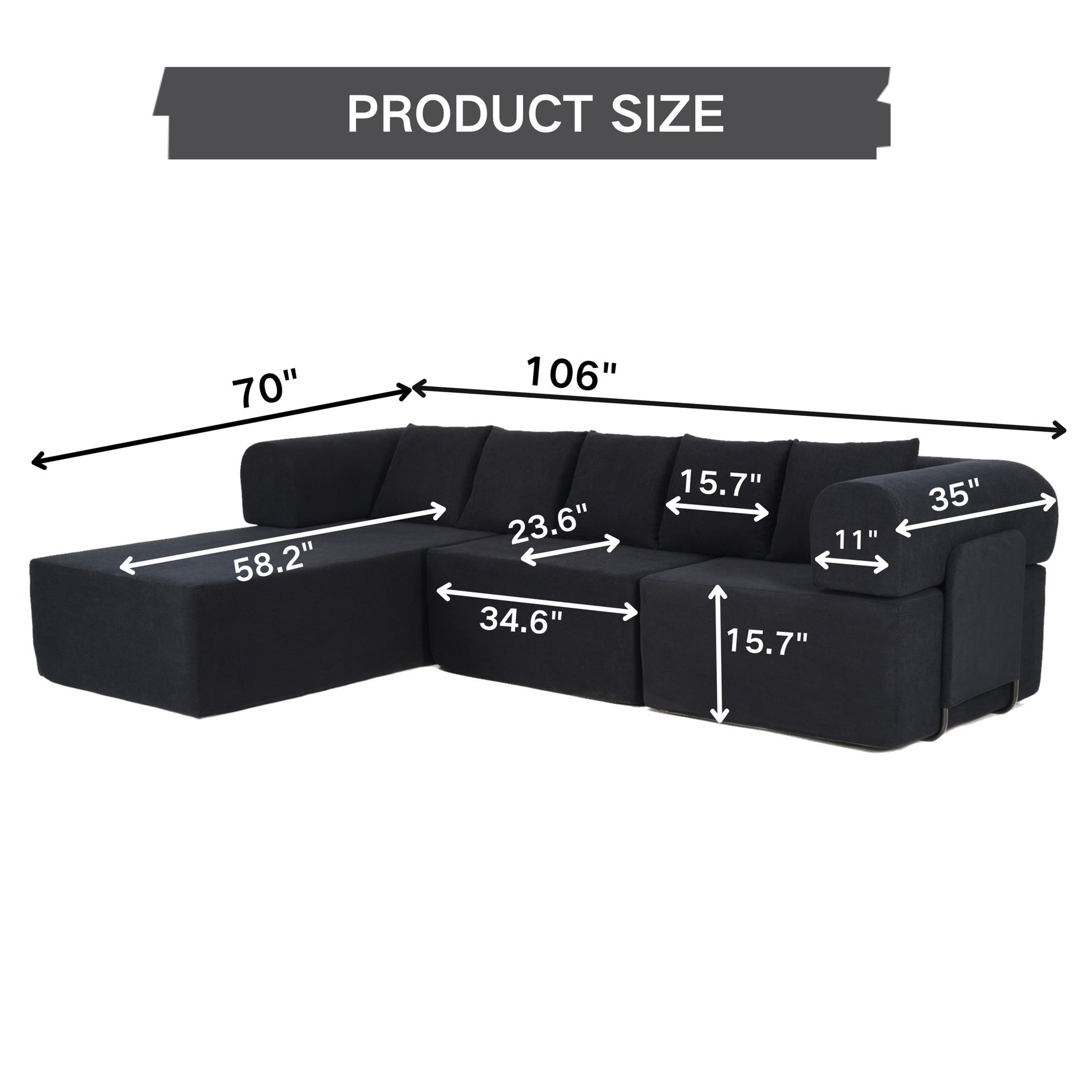 Modular L-Shaped Sectional Sofa With Deep Seat, Movable Chaise & 5 Pillows Home Essentials