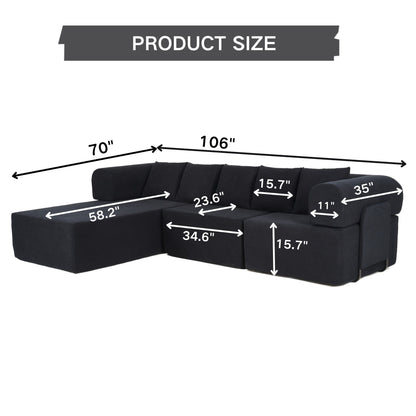 Modular L-Shaped Sectional Sofa With Deep Seat, Movable Chaise & 5 Pillows Home Essentials