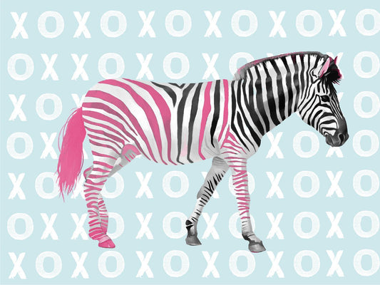 Xo Zebra By Lucca Sheppard (Framed) - Light Blue Classy Art