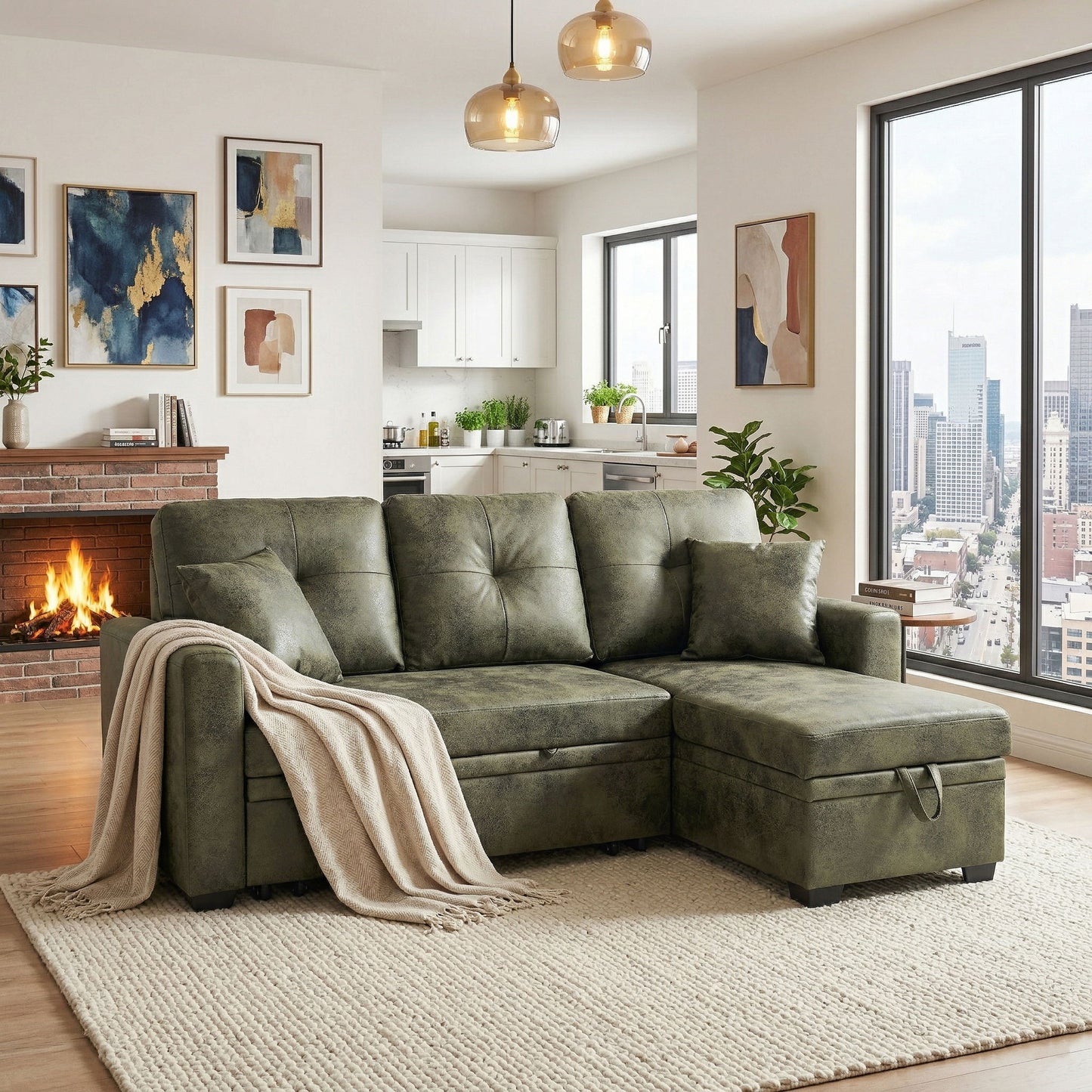 Sectional Sofa With Pull Out Bed, Reversible Chaise Home Essentials